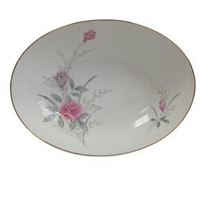 Vintage Golden Rose Flower Gold Rim Fine China Japan Oval Serving Platter Dish